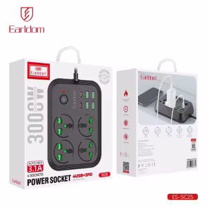 EARLDOM 3000W Prizë për Zyrë dhe Shtëpi, EU, Zgjatues, Shirit Rrjeti, 2M, 2 Porta USB, 4 Shirit Rrjeti, Mbrojtës nga Mbingarkesa