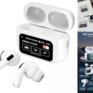 Display Touch Screen Control Wireless Earbuds, with ANC ENC Active Noise Cancellation, Type C Fast Charging White for iPhone android phone